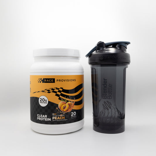 Peach Clear Protein and Blender Bottle