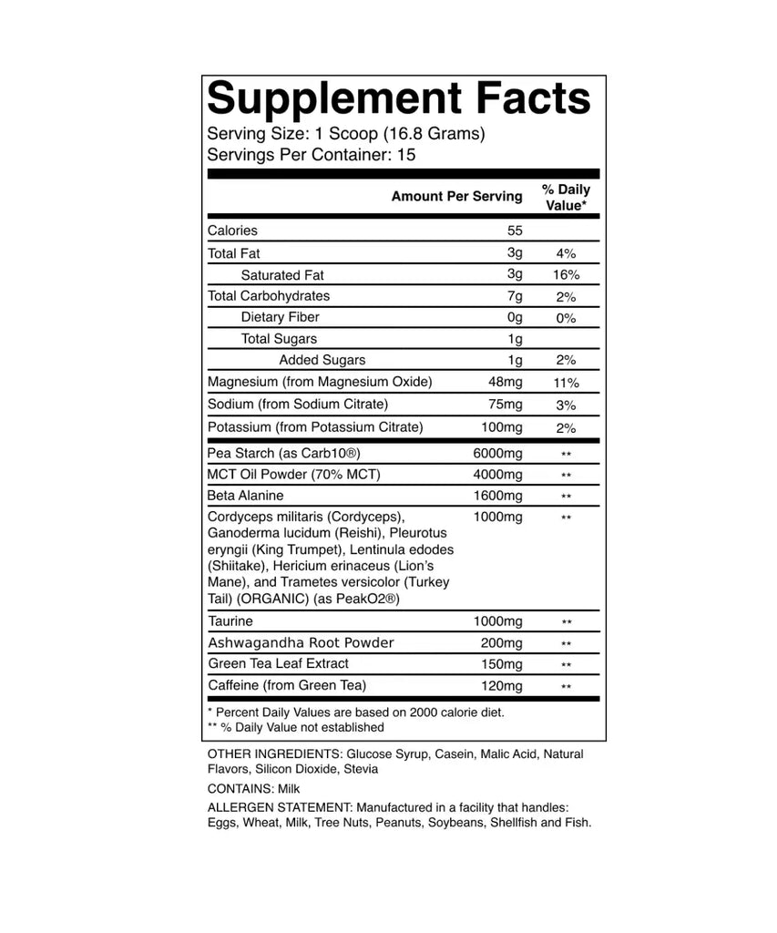PREPARE+ Pre-Ride Performance Supplement Drink Mix -- Supplement facts panel and ingredients